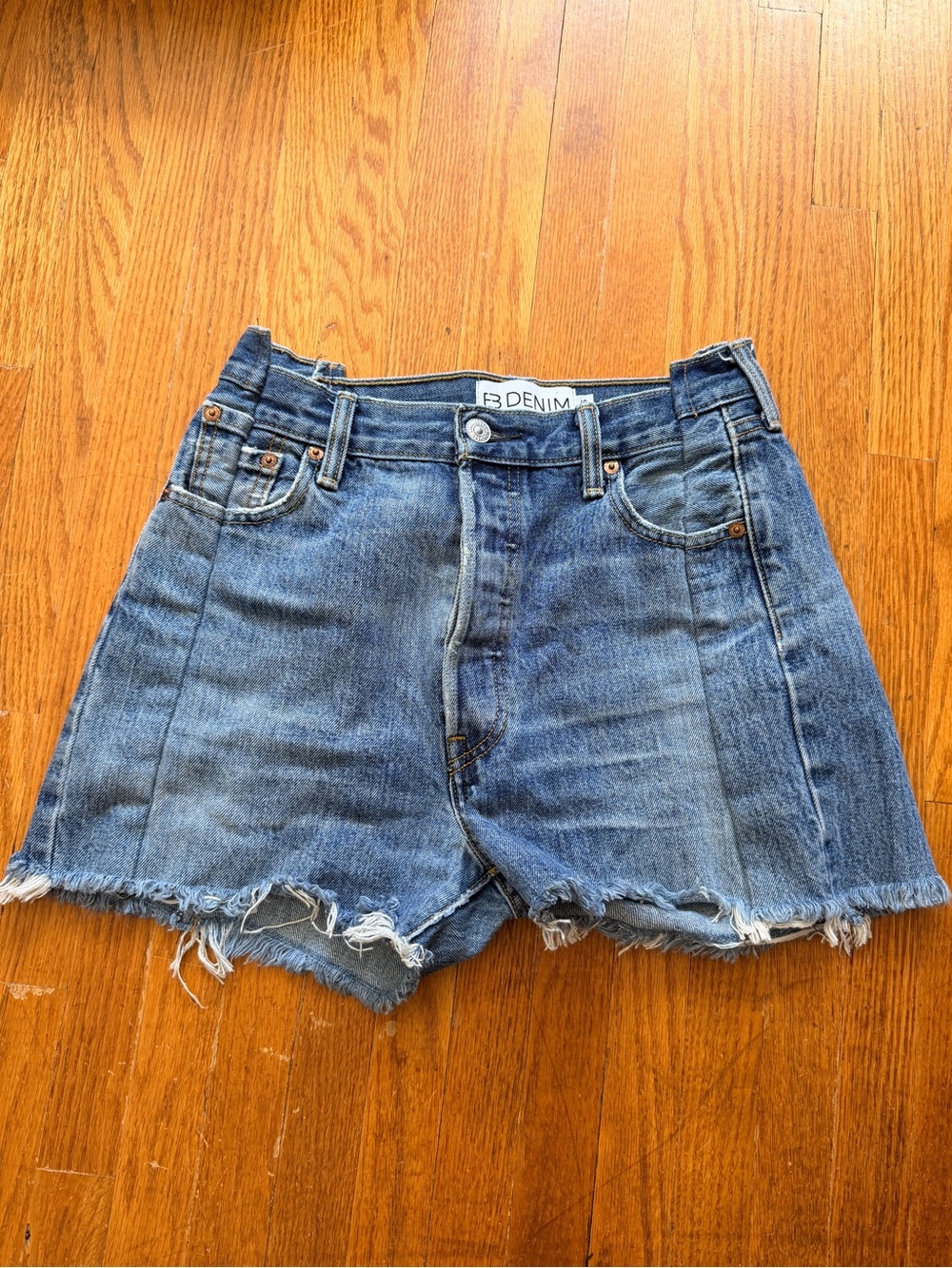 EB Denim Light Blue Distressed High-Waist Jean Shorts